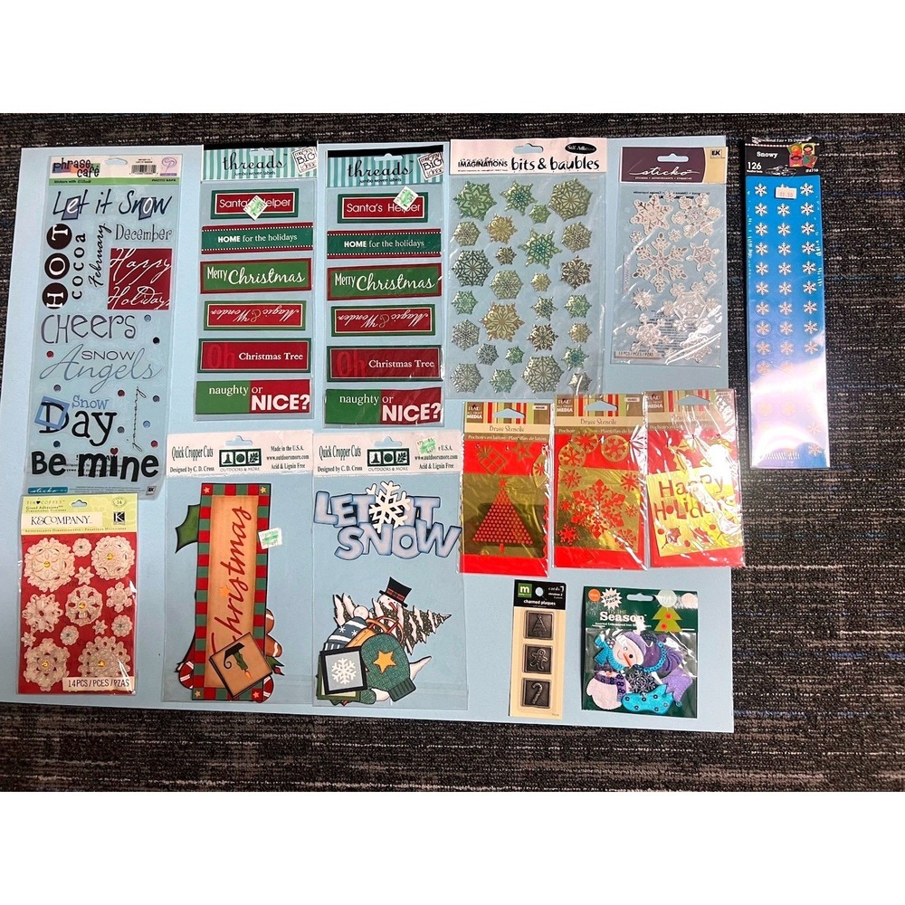 Lot Of 14 stickers Christmas Themed Embellishment Packs Scrapbook Crafting Metal